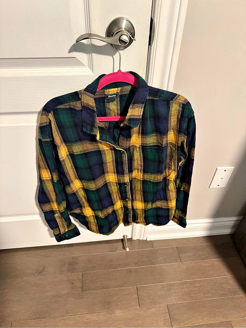 Roots Plaid Flannel Shirt in Green & Yellow Size Small
